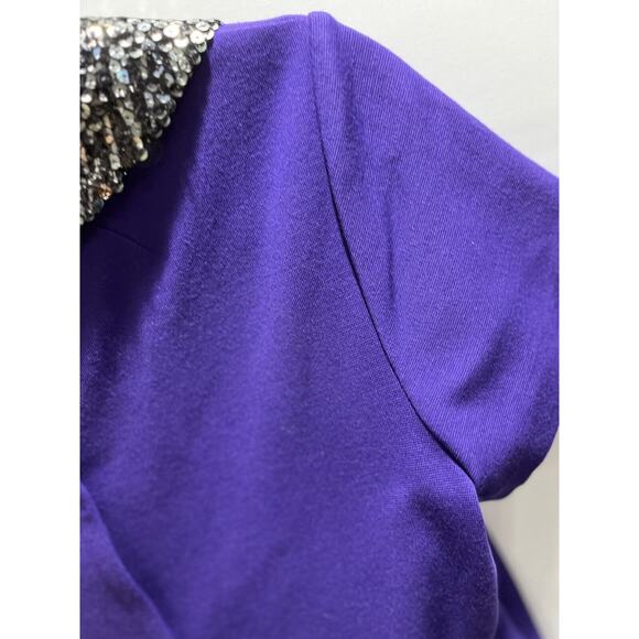 Milly Vintage Purple Blouse Black Sequin Collar Back Buttons Short Sleeve Sz SM - Picture 6 of 9